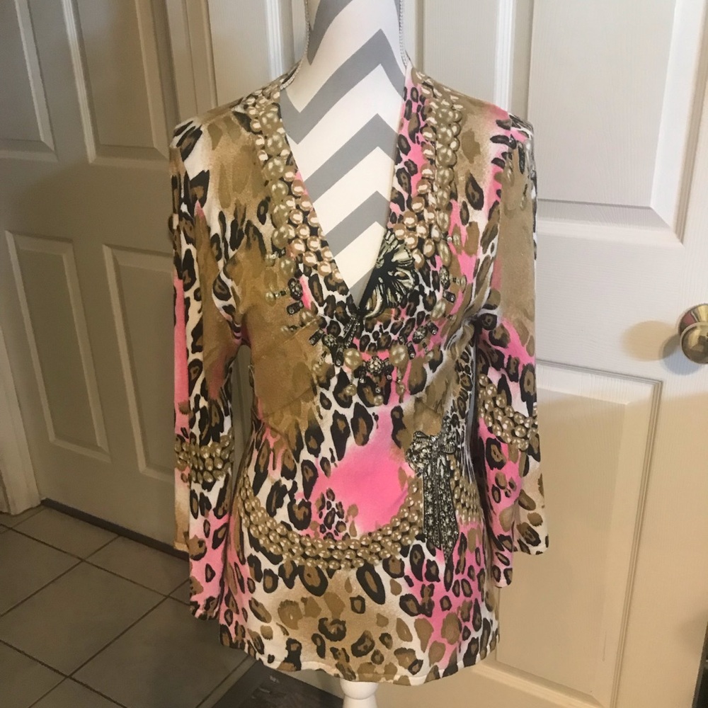 Boston Proper pink/ leopard print sweater